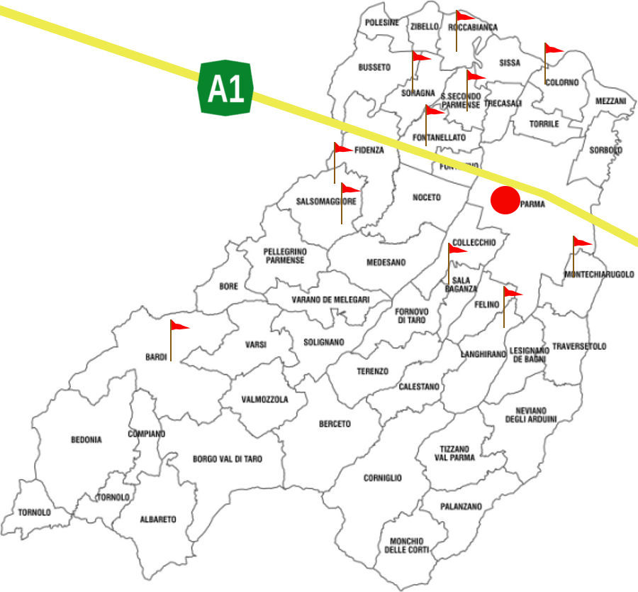 CASTELLI DEL DUCATO - dislocazione approssimativa località citate provincia Parma